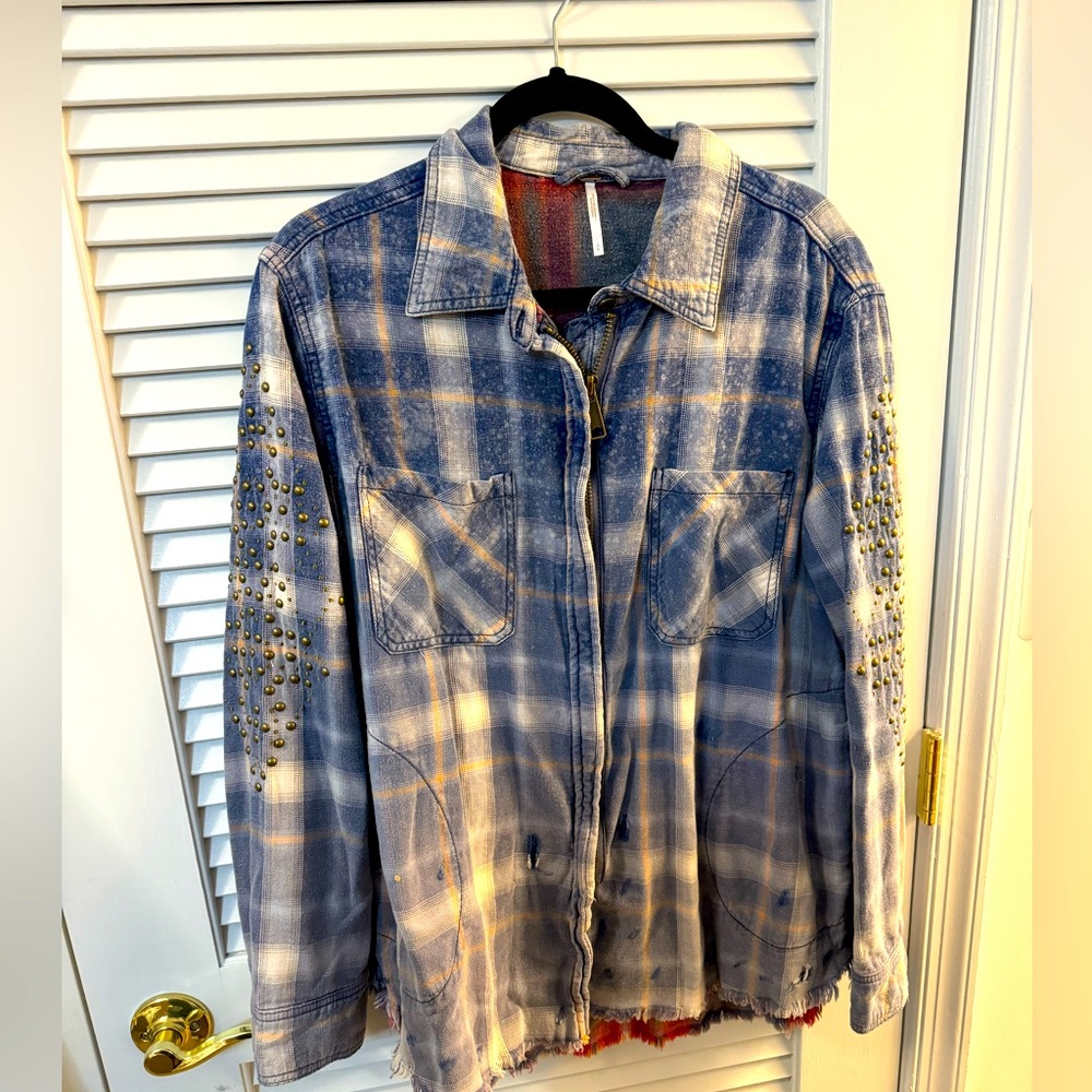 Free People Distressed Flannel Jacket